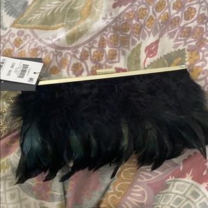 INC feather clutch